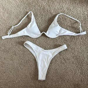 White Underwire High Leg Bikini Set Summer- Size Small